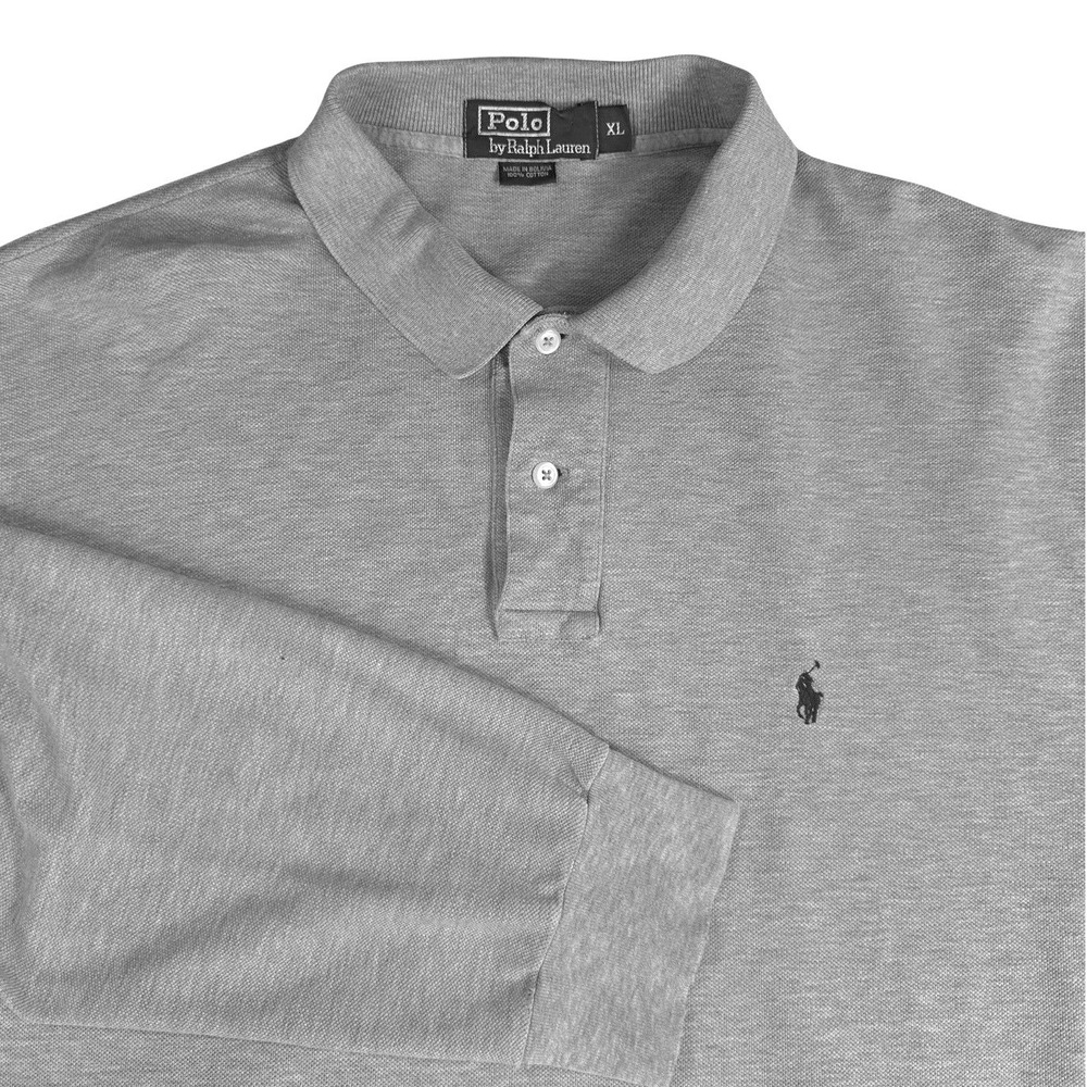 VTG Polo Ralph Lauren Long Sleeve Gray Polo Shirt Mens XL Embroidered Pony Logo